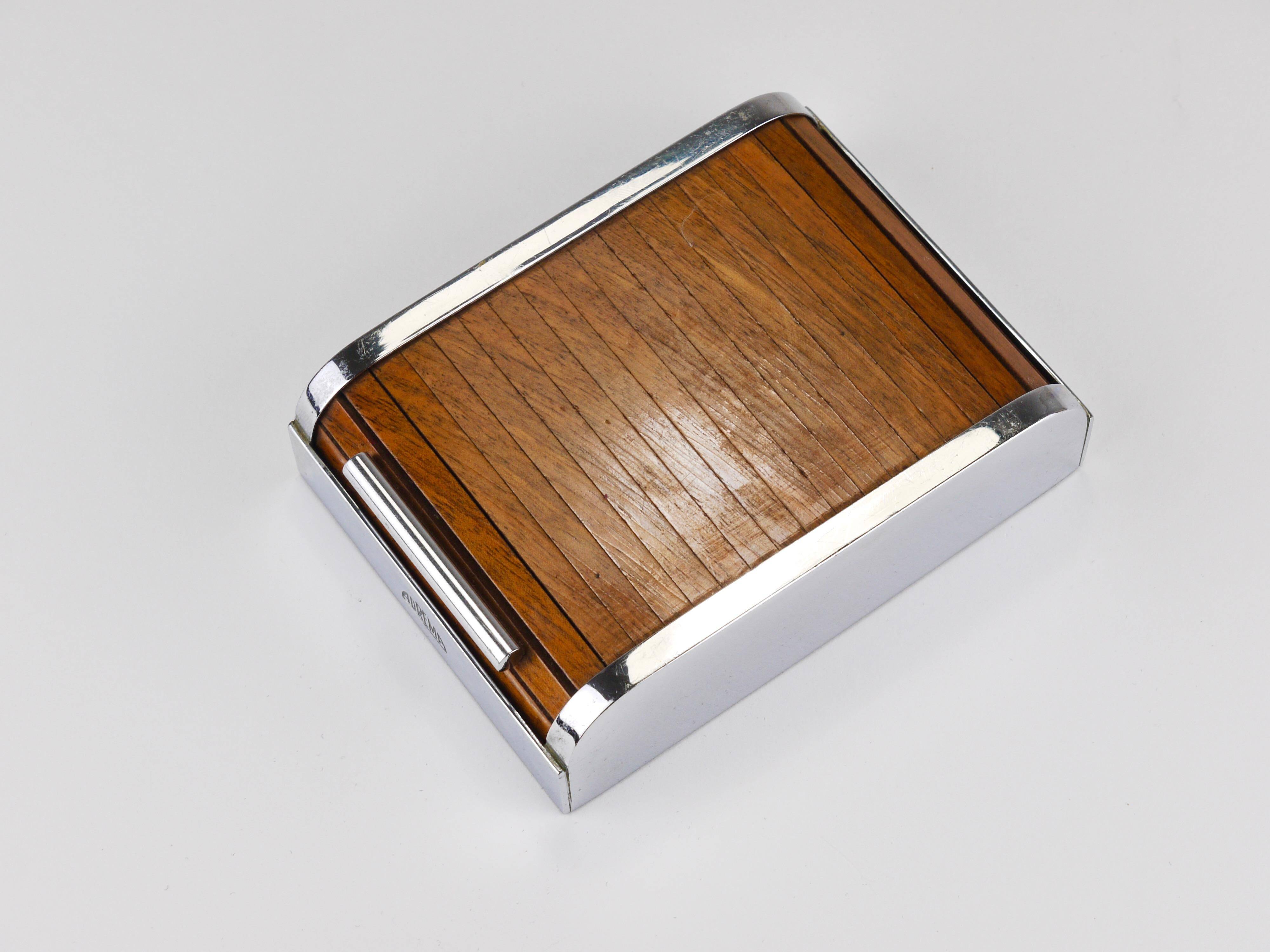 Carl Aubock rolling shutter storage box from the 1930s, cigarette dispenser, walnut, Vienna