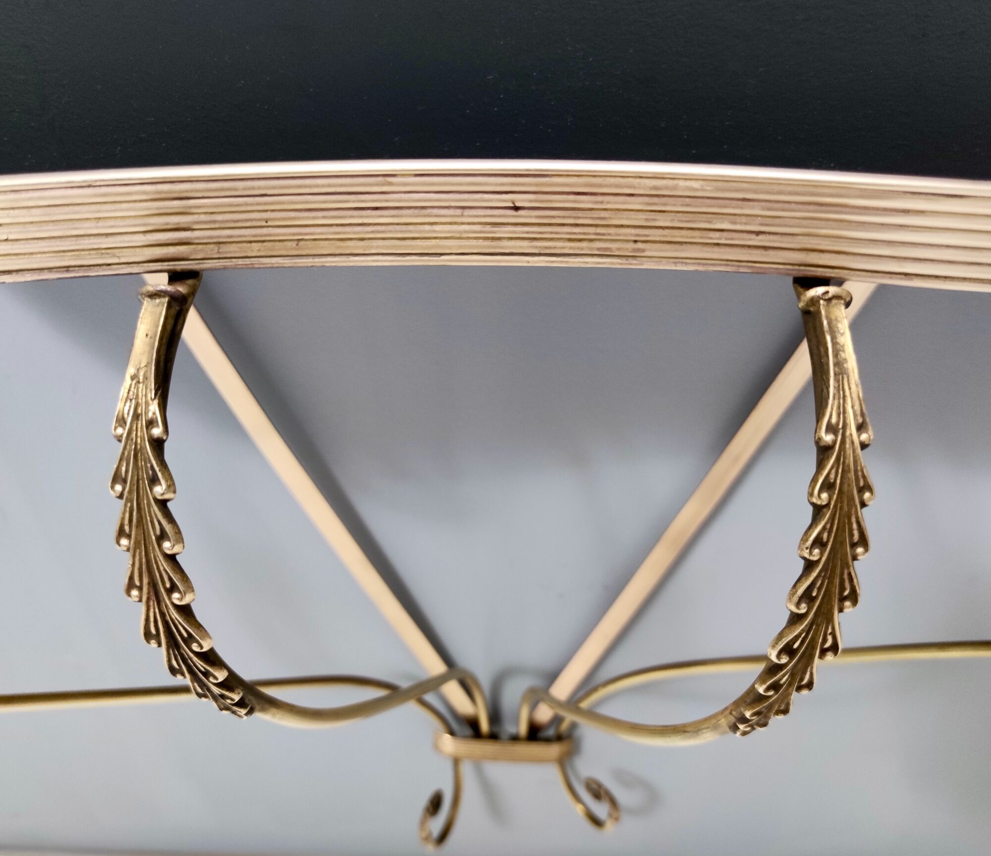 Vintage Wall Mounted Brass Console Table With Demilune Black Glass Top, Italy