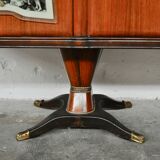 Mahogany, Pearwood, Brass & Marbled Back-Lacquered Glass Top Sideboard with Mirror from F.lli Rigamo