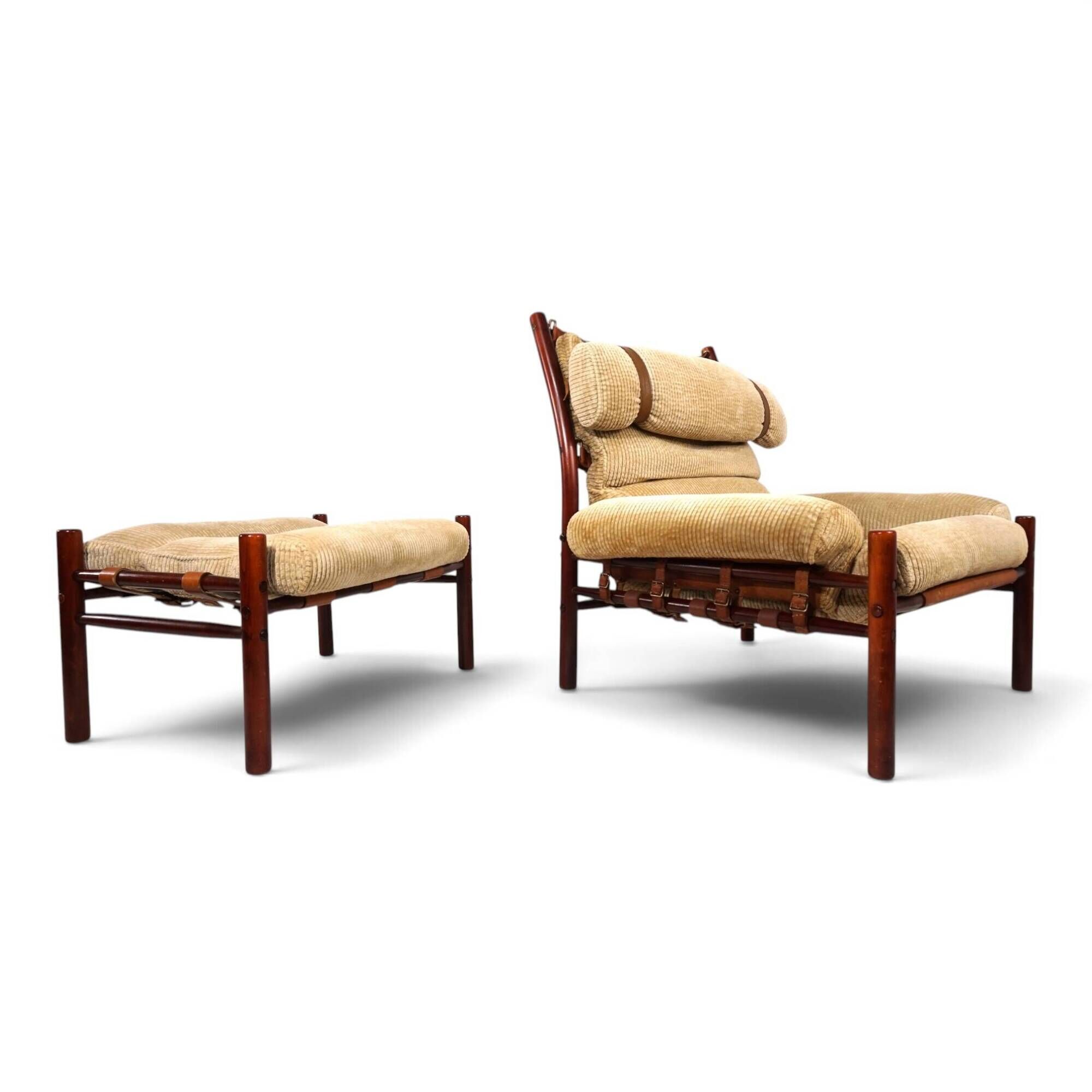 Arne Norell Inca Lounge Chair with Ottoman – Original Cord Upholstery, 1970