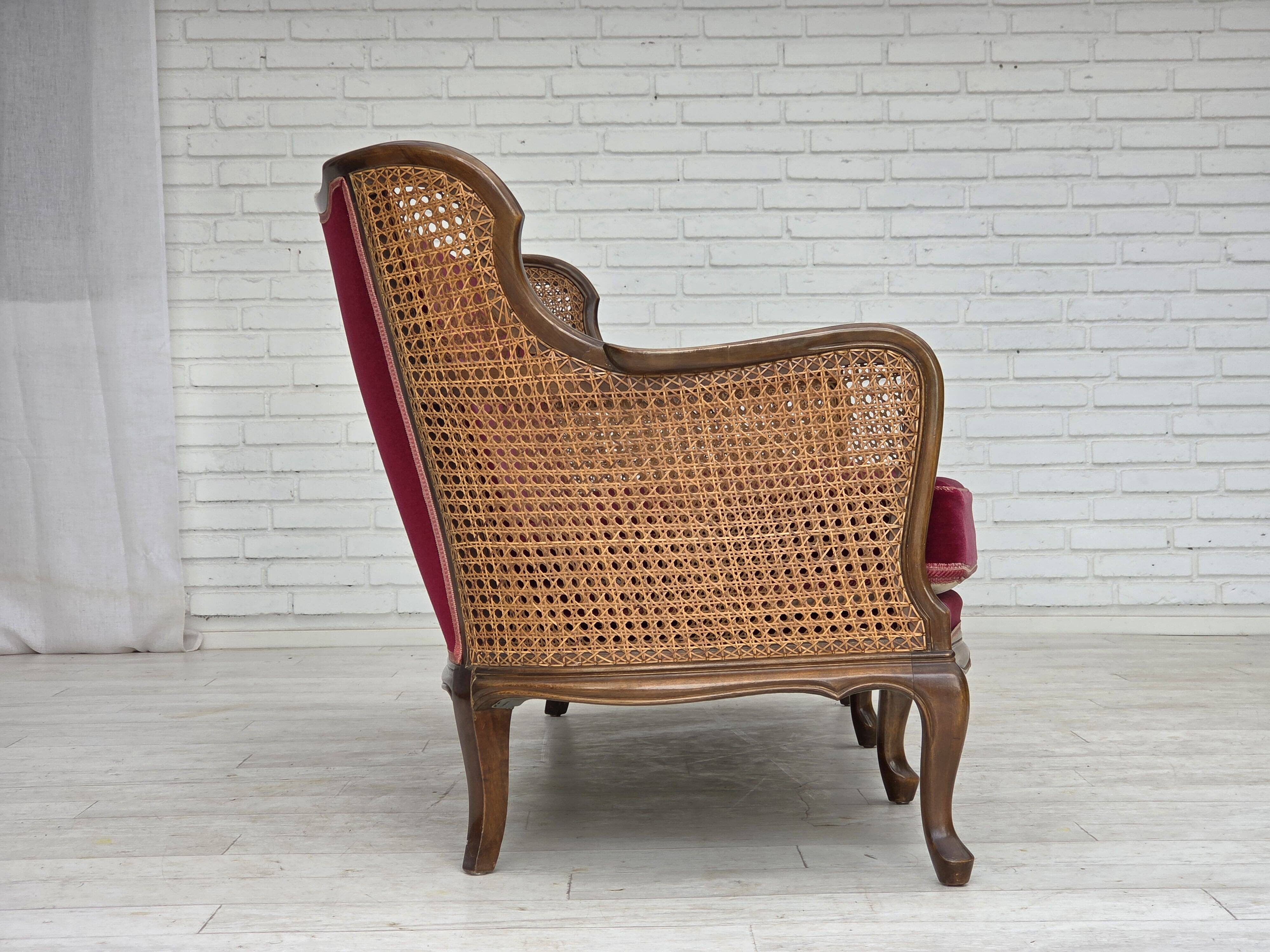 1950s, Danish 3-seater sofa, furniture velour, ash wood, mesh.