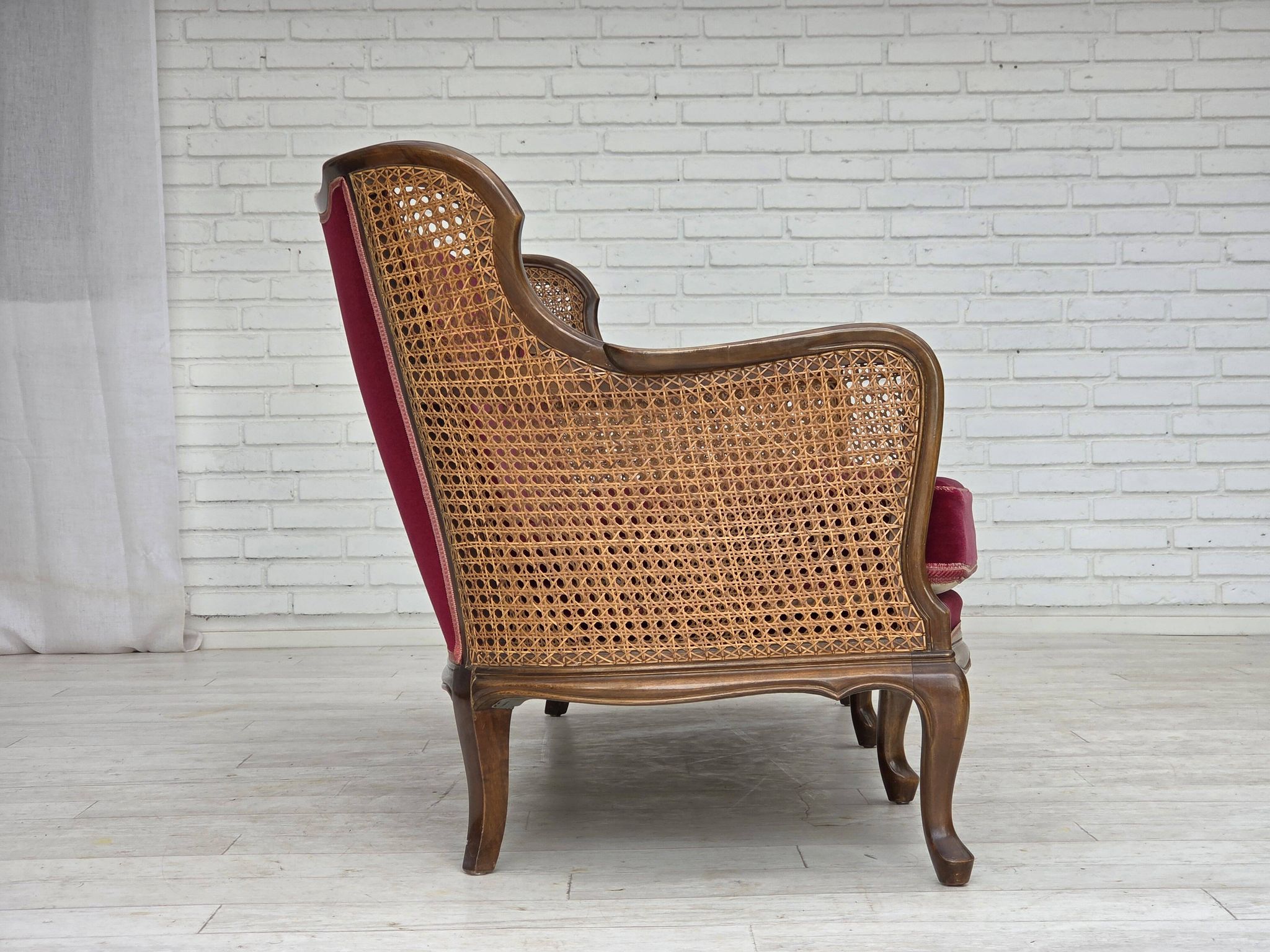 1950s, Danish 3-seater sofa, furniture velour, ash wood, mesh.