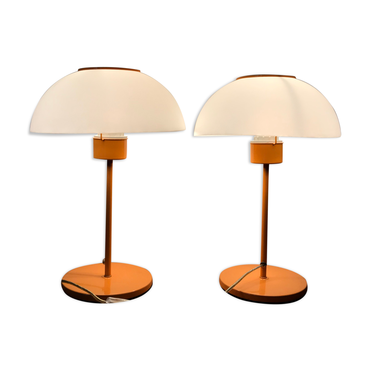 Pair of two Italian orange mushroom lamps from the 70s