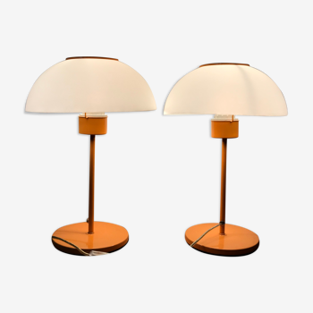 Paire de deux lampes champignon orange Italiennes des années 70