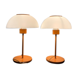 Paire de deux lampes champignon orange Italiennes des années 70