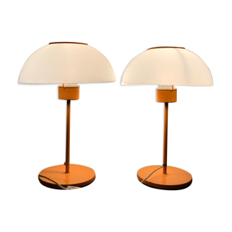 Pair of two Italian orange mushroom lamps from the 70s