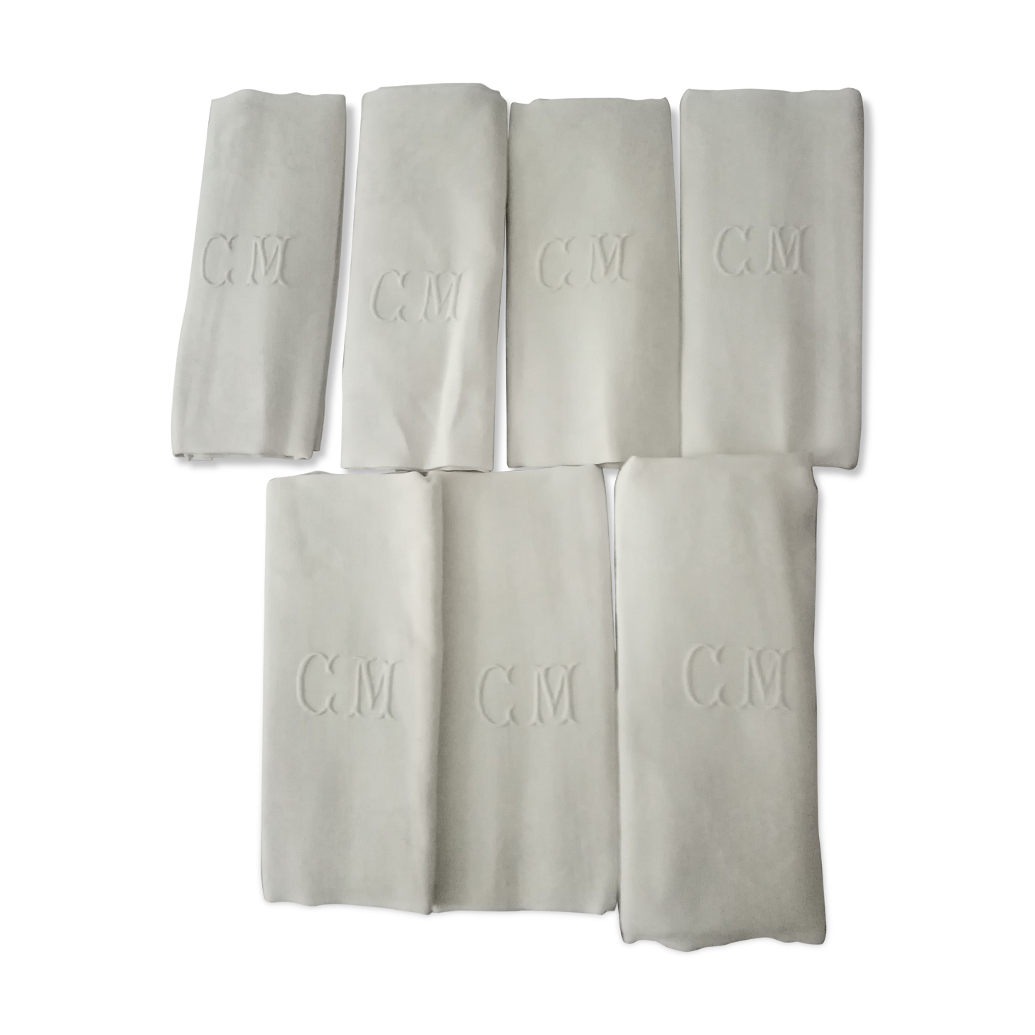 Lot de 6 anciennes serviettes damas broderie monogramme CM
