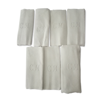Lot of 6 old towels damask monogram embroidery CM