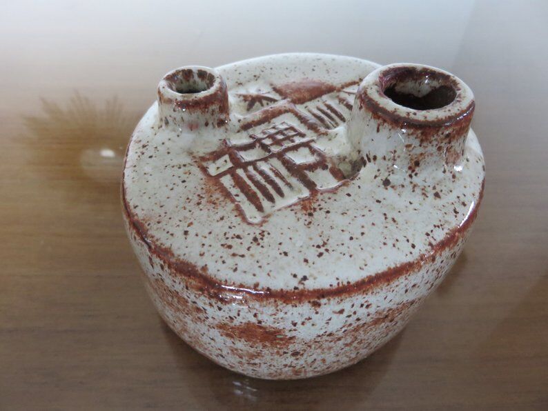 Pique flowers 60s 70s signed ceramic vase