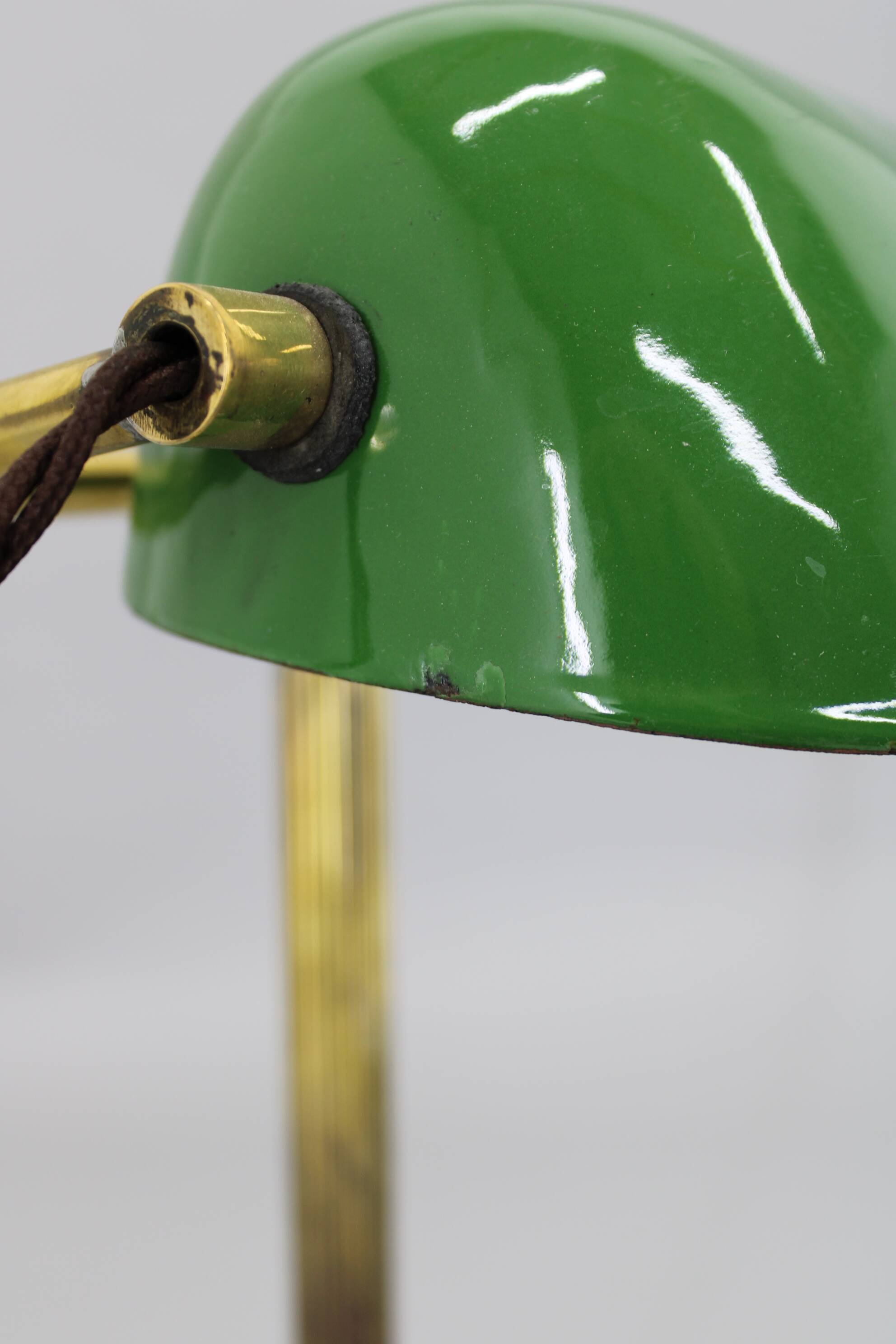 1930s Art Deco Brass  Banker Table Lamp, Czechoslovakia