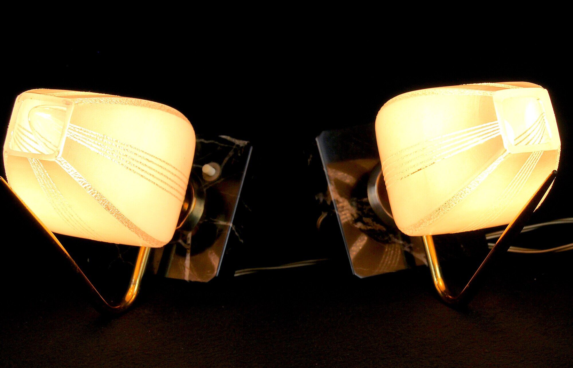 Mid 20th Century Marble Brass and Opaline Bed-Side Lamps, Maison Arlus, France - a Pair