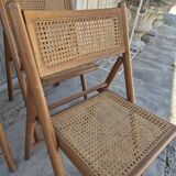 Set of 4 vintage Italian folding chairs in cane 1970s