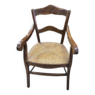 Fauteuil paille ancien en noyer du xix ème siecle n° 2