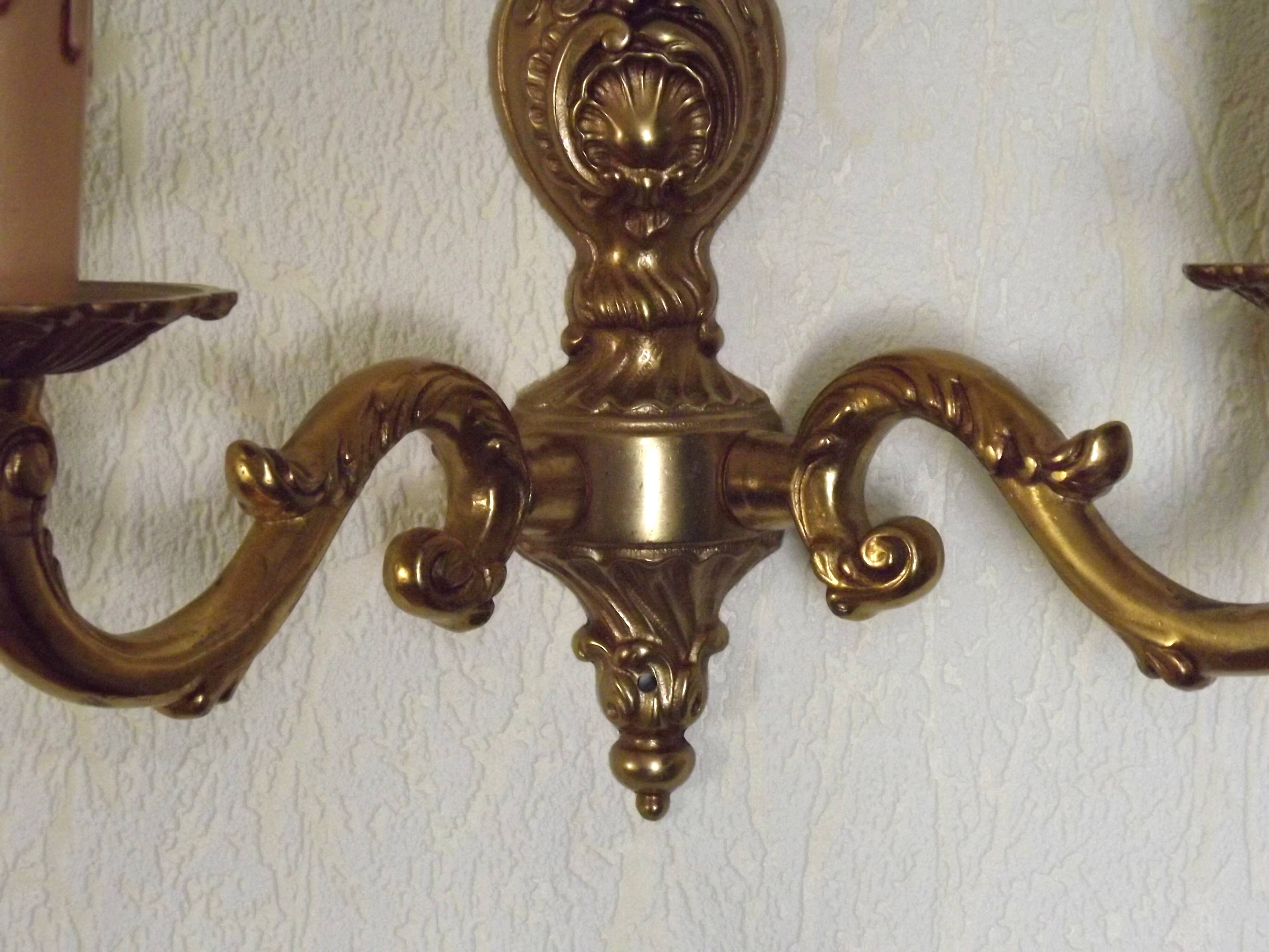 Pair of double wall sconces in bronze in traditional mid-century French style 5163