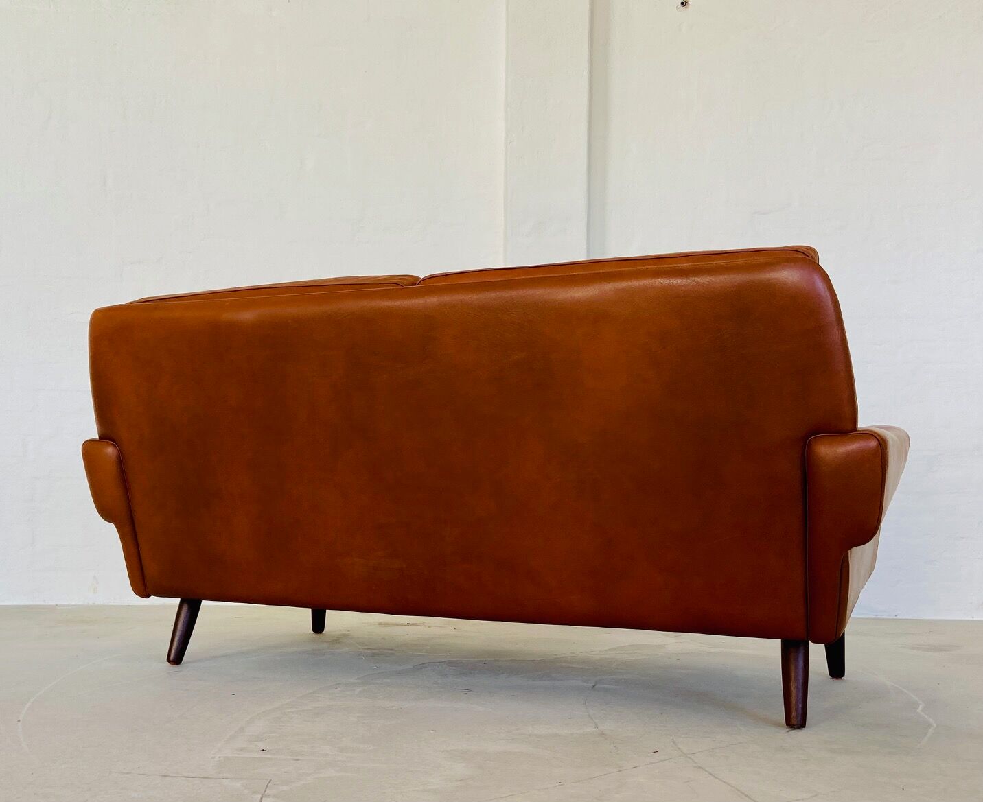 Vintage Danish mid-century Svend Skipper 2 person cognac leather sofa