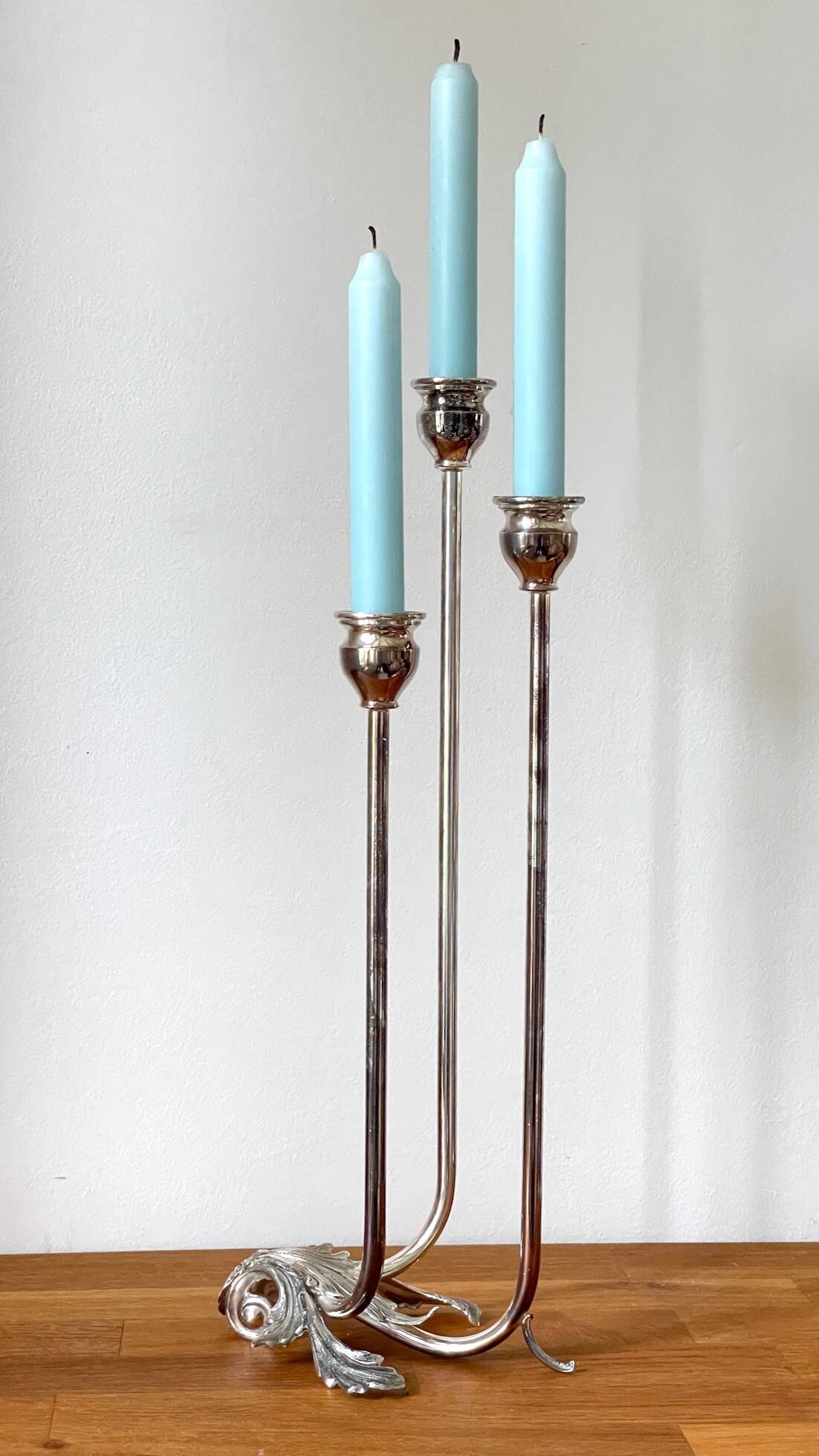 CANDLE HOLDER 3 Lights METAL Patinated Chrome