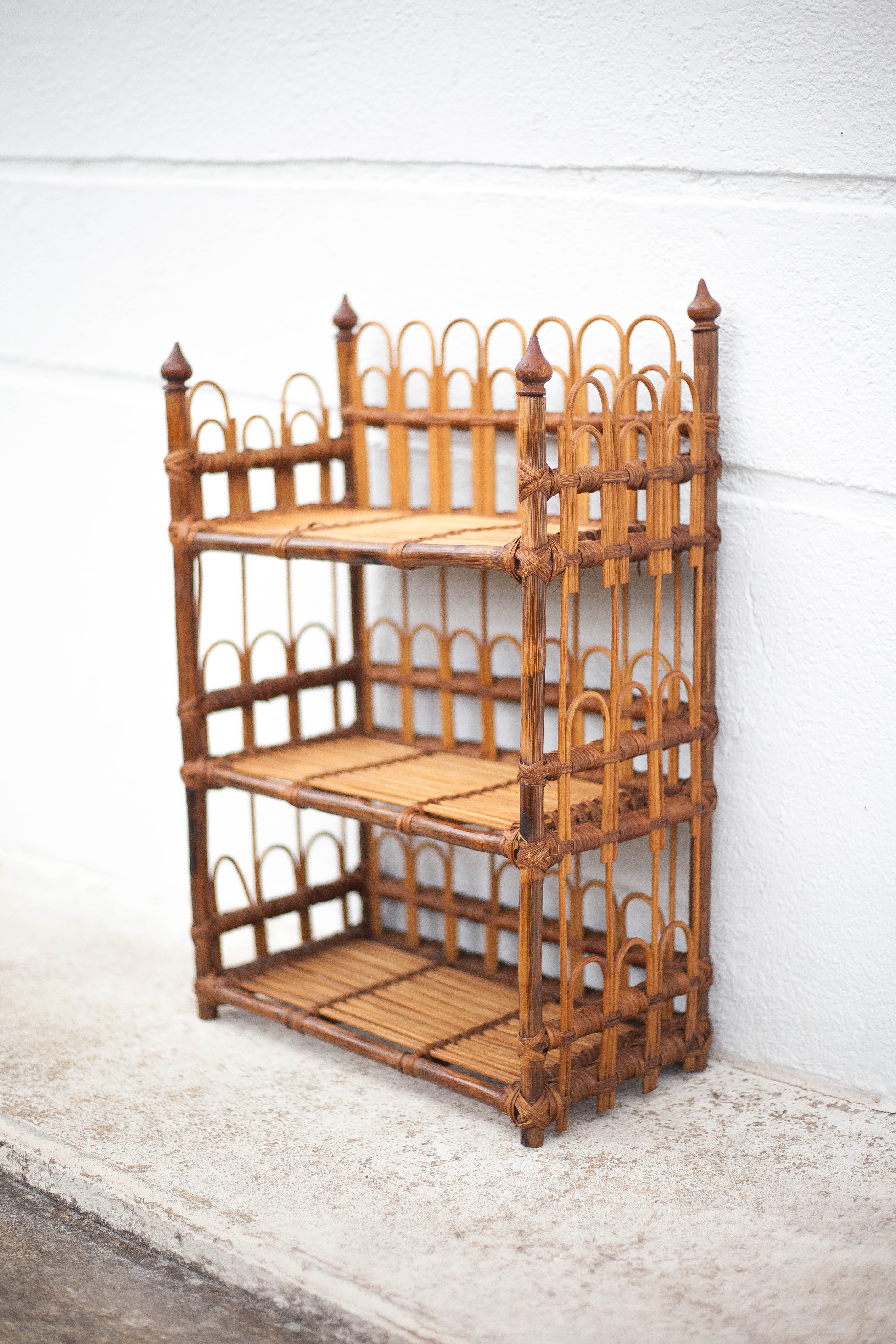 Vintage rattan wall shelf