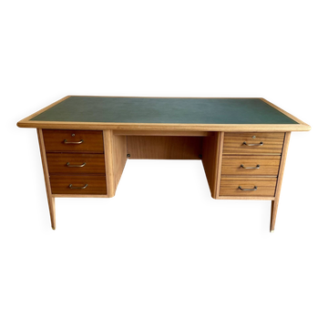Grand bureau de ministre / de direction vintage Mid-Century sabots laiton