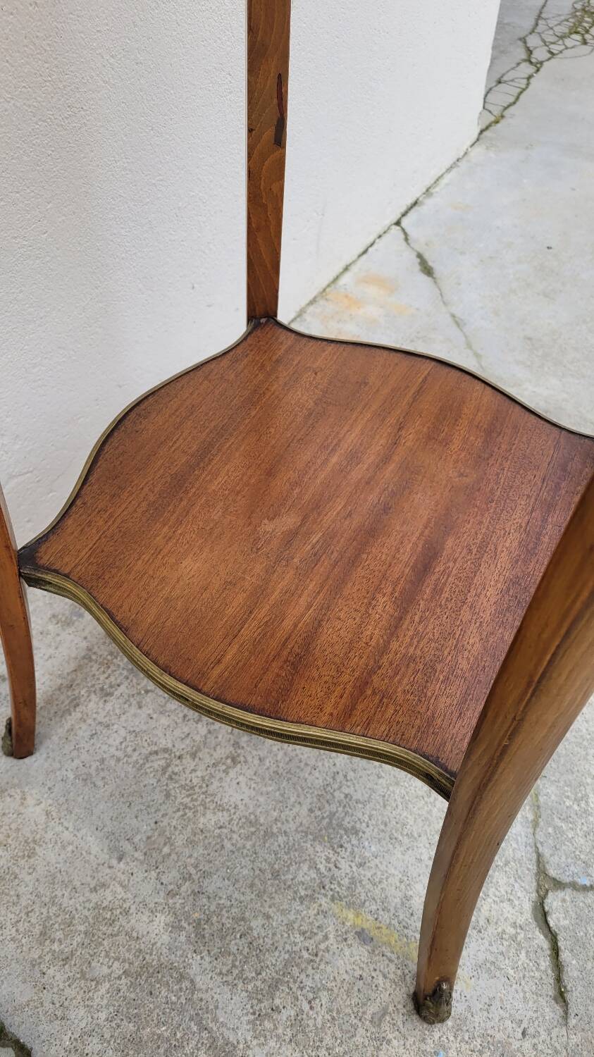 Selette pedestal side table Louis XV style with decorated marquetry and rosewood - 1900s