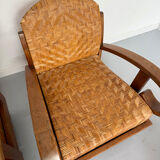 Set of 4 woven rattan armchairs, colonial style, 1950s