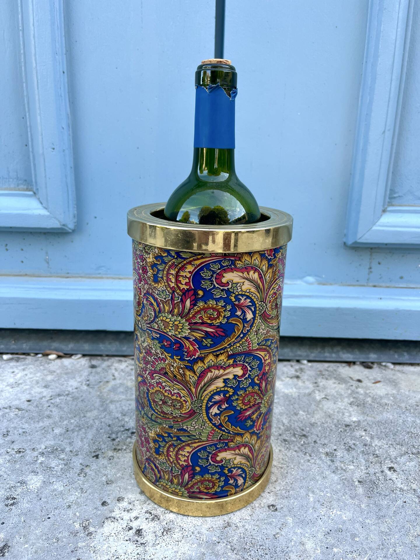 Wine Bottle Cooler Retro 1960s Paisley French Ice Bucket Gold Trim