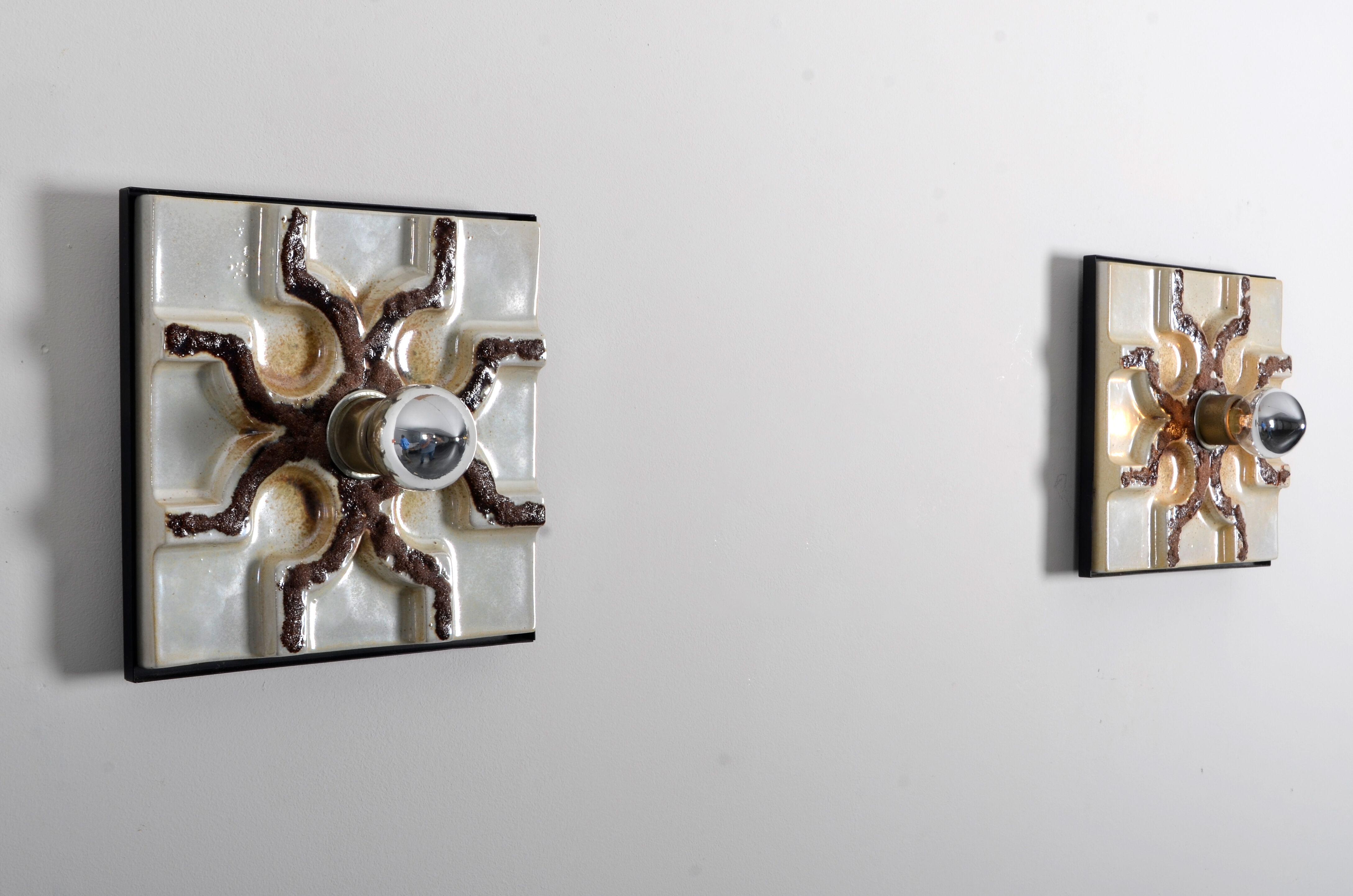 Set of 2 fat lava wall sconces, 1970