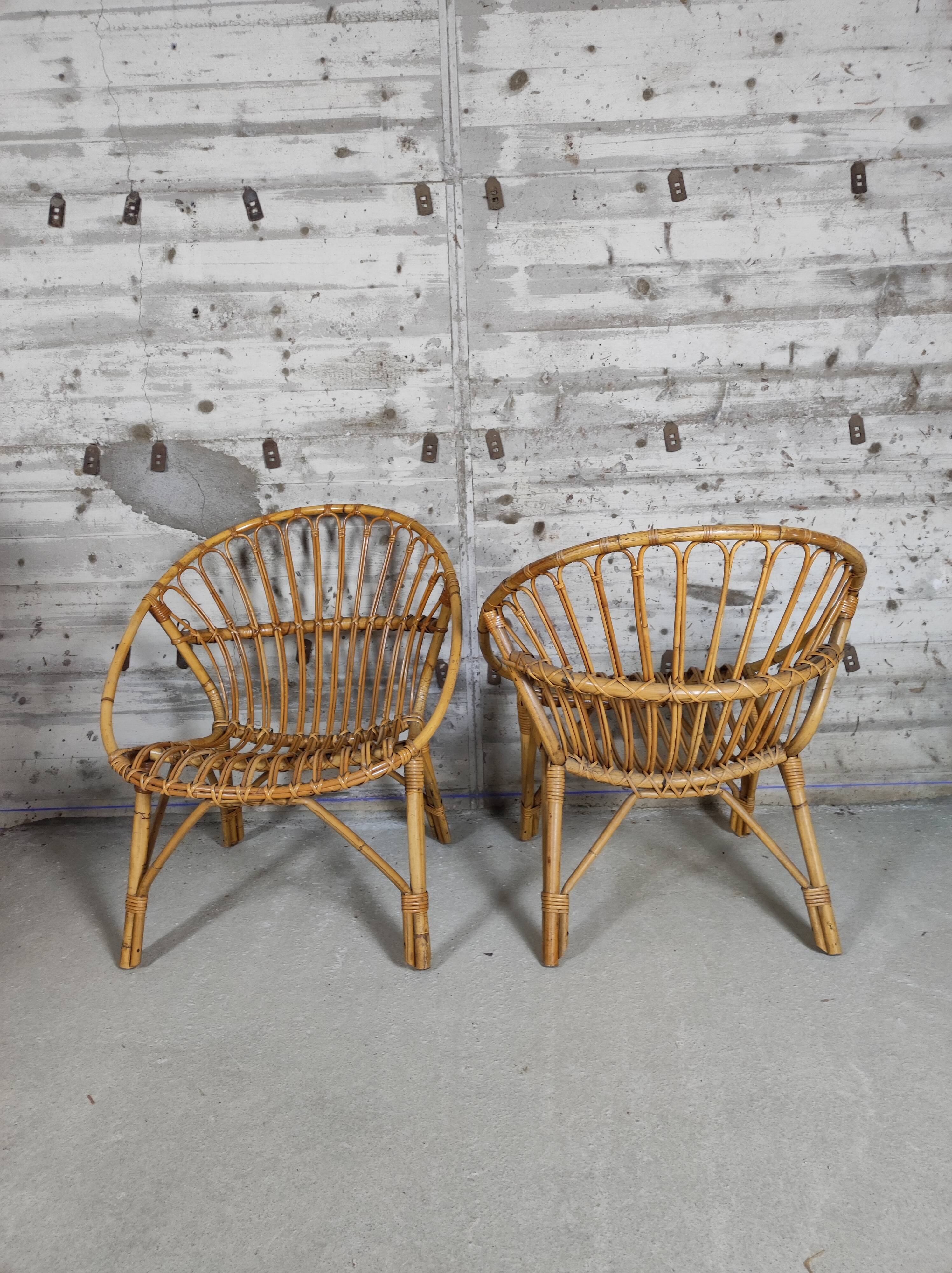 Pair of vintage rattan armchairs