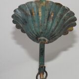 Vintage French Chandelier 3 Lights Green Leaves Amber Glass 4966