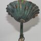 French vintage chandelier 3 lights green leaf amber glass 4966