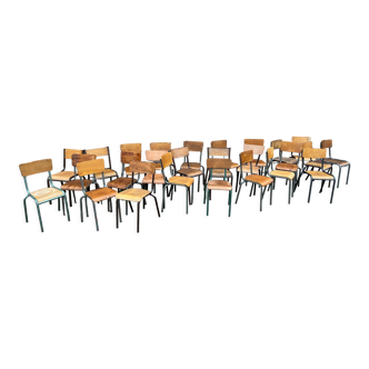 20 chaises industrielles école dépareillées vintage MULLCA tube & bois