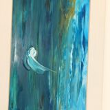 Peinture marine petit format signée en bas à droite. Encadrée, sous verre