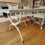Dining table & 6 white wrought iron chairs Roche Bobois romantic style