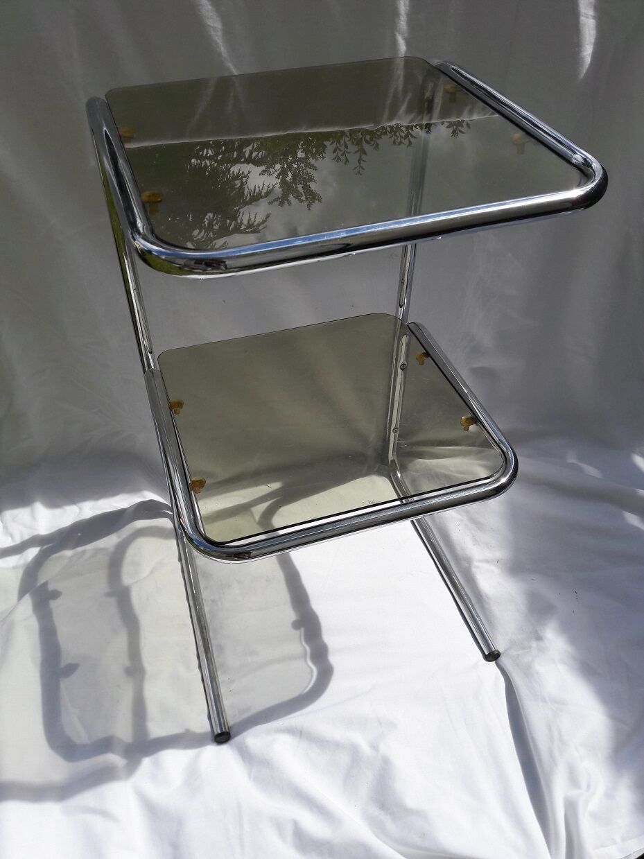 Table d'appoint en métal chromé et verre 70's
