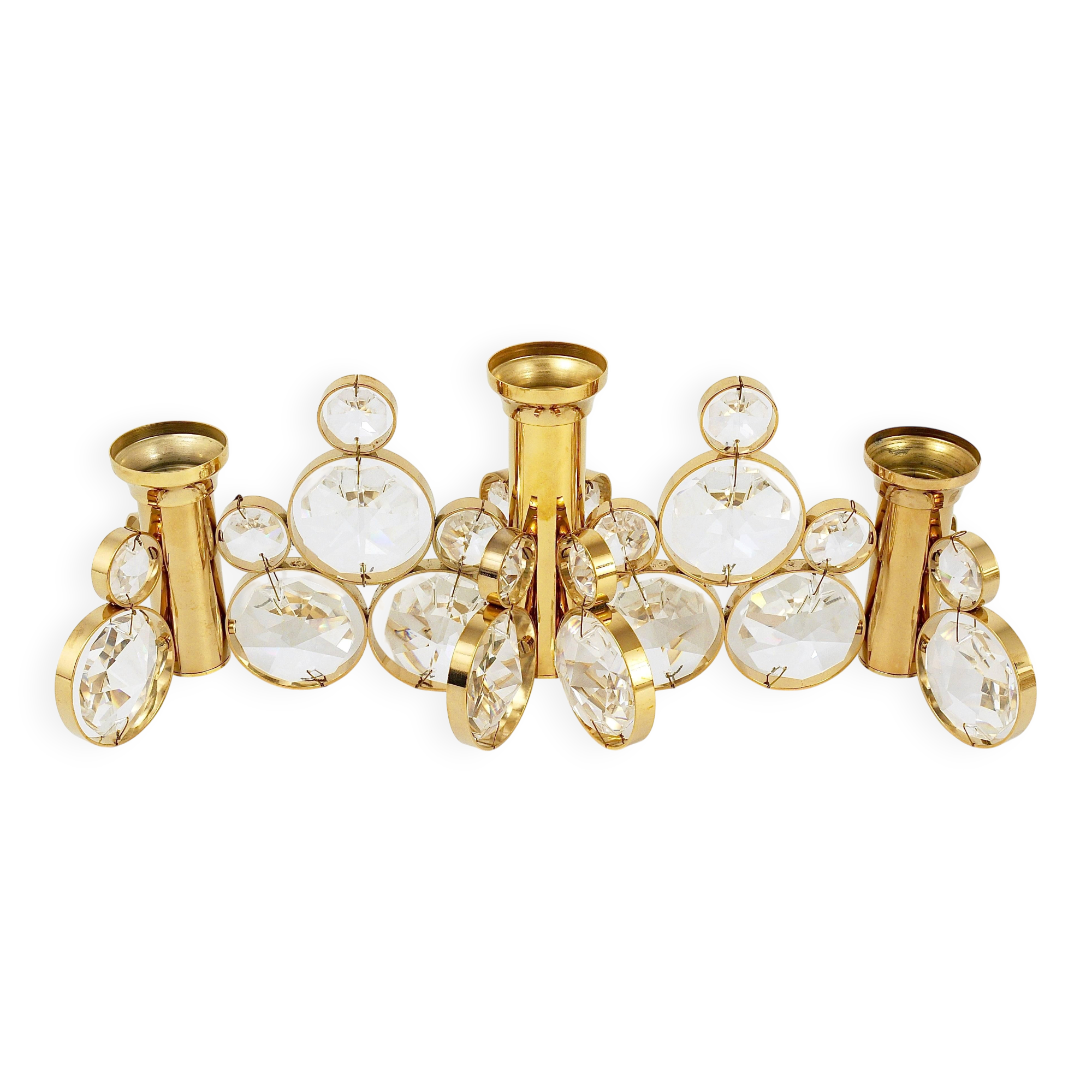 5 Palwa Style Candle Holders by Gaetano Sciolari in Brass and Crystal, 1970s