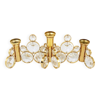 5 Palwa Style Candle Holders by Gaetano Sciolari in Brass and Crystal, 1970s