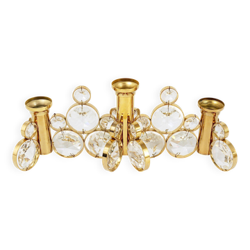 5 Palwa Style Candle Holders by Gaetano Sciolari in Brass and Crystal, 1970s