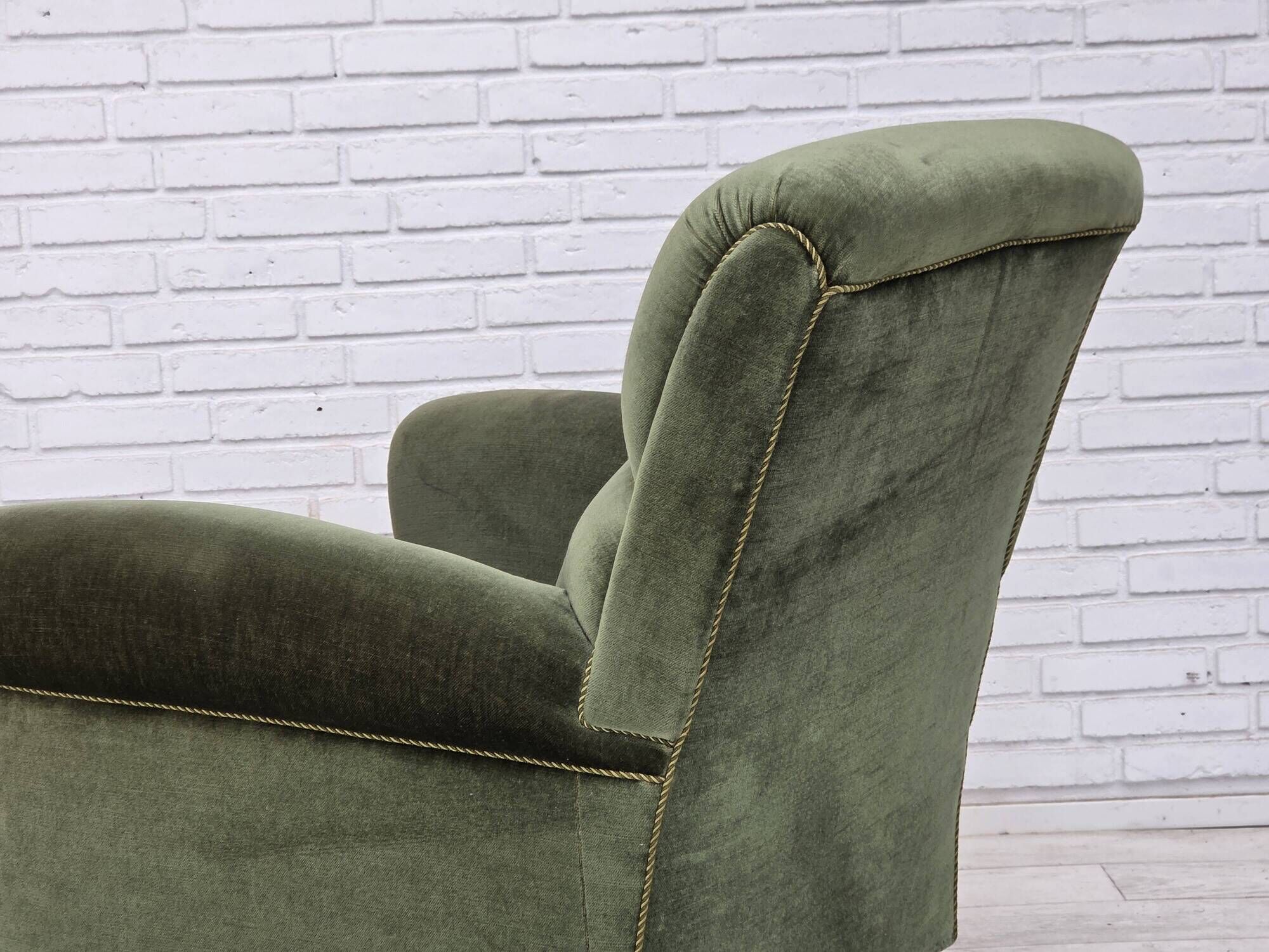 1950s, Danish highback relax armchair, furniture velour, beech wood.