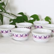 Set of 6 cups in Alfoldi porcelain, vintage Hungarian