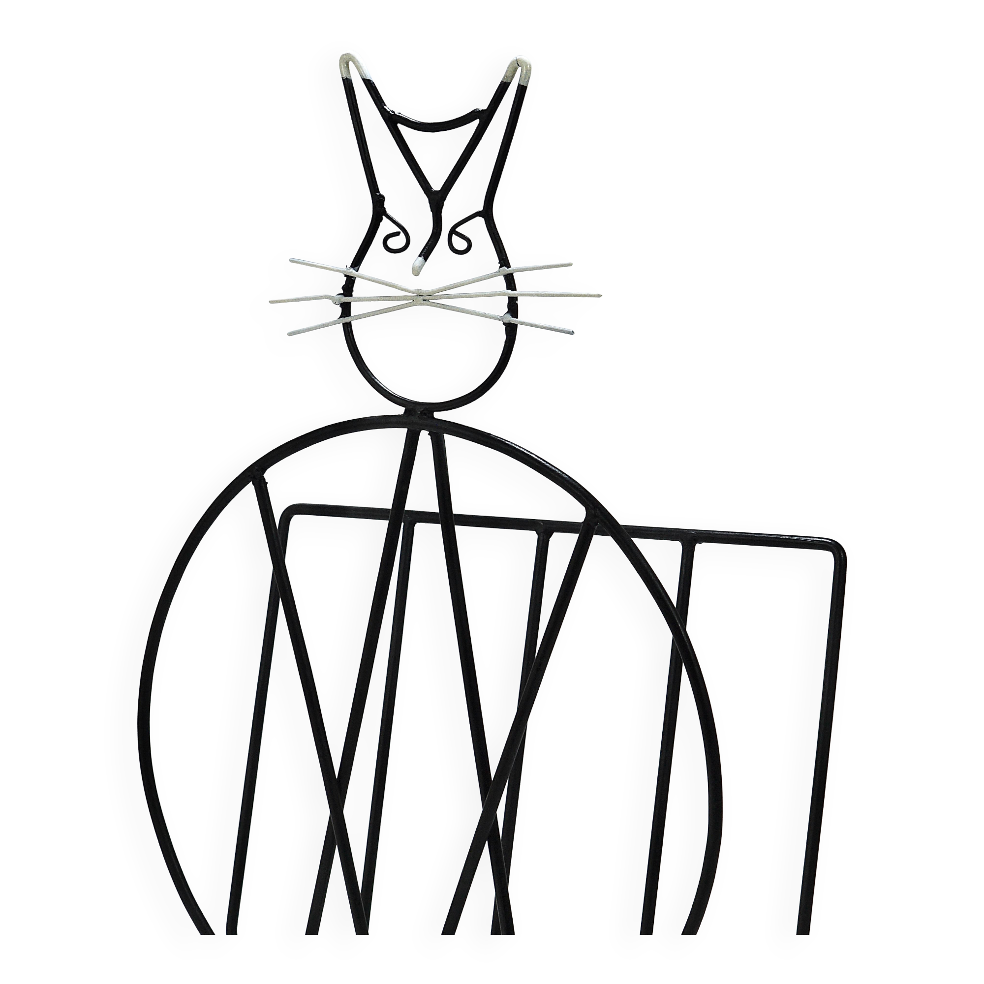 Mid-century cat-shaped magazine or record holder, iron, Italy, 1950s.
