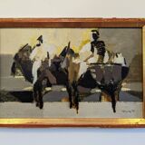 Mid-Century Modern Swedish "Altea" Vintage Abstract Figurative Oil Painting, Framed