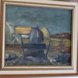 Original Swedish Mid-Century Oil on Canvas “Chair” by Jan Erik- Vintage & Framed