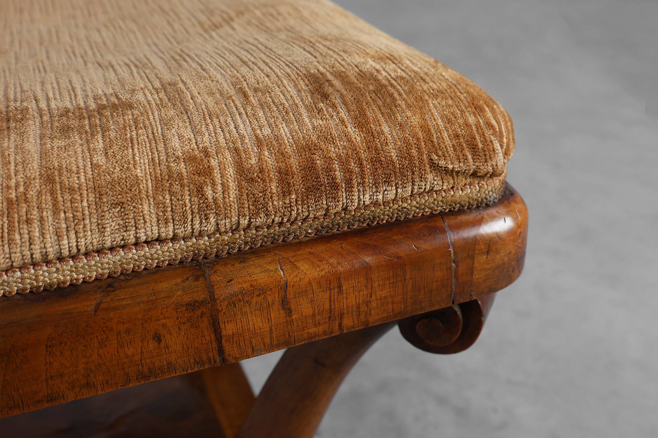 Art Deco Walnut Stool with Original Fabric, Italy, 1920