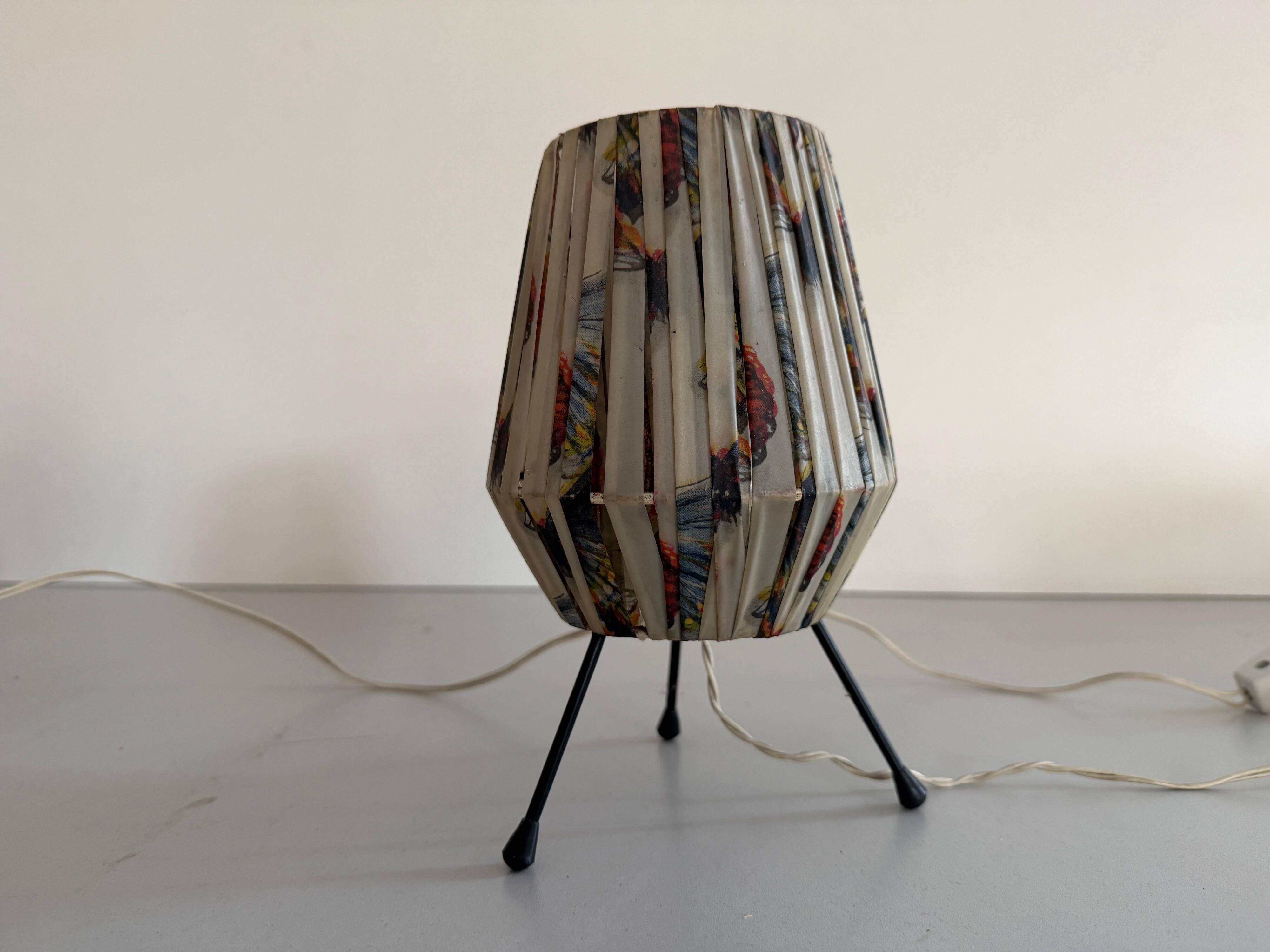 Pair of table lamps with plastic shades and tripod base, 1960s, Italy