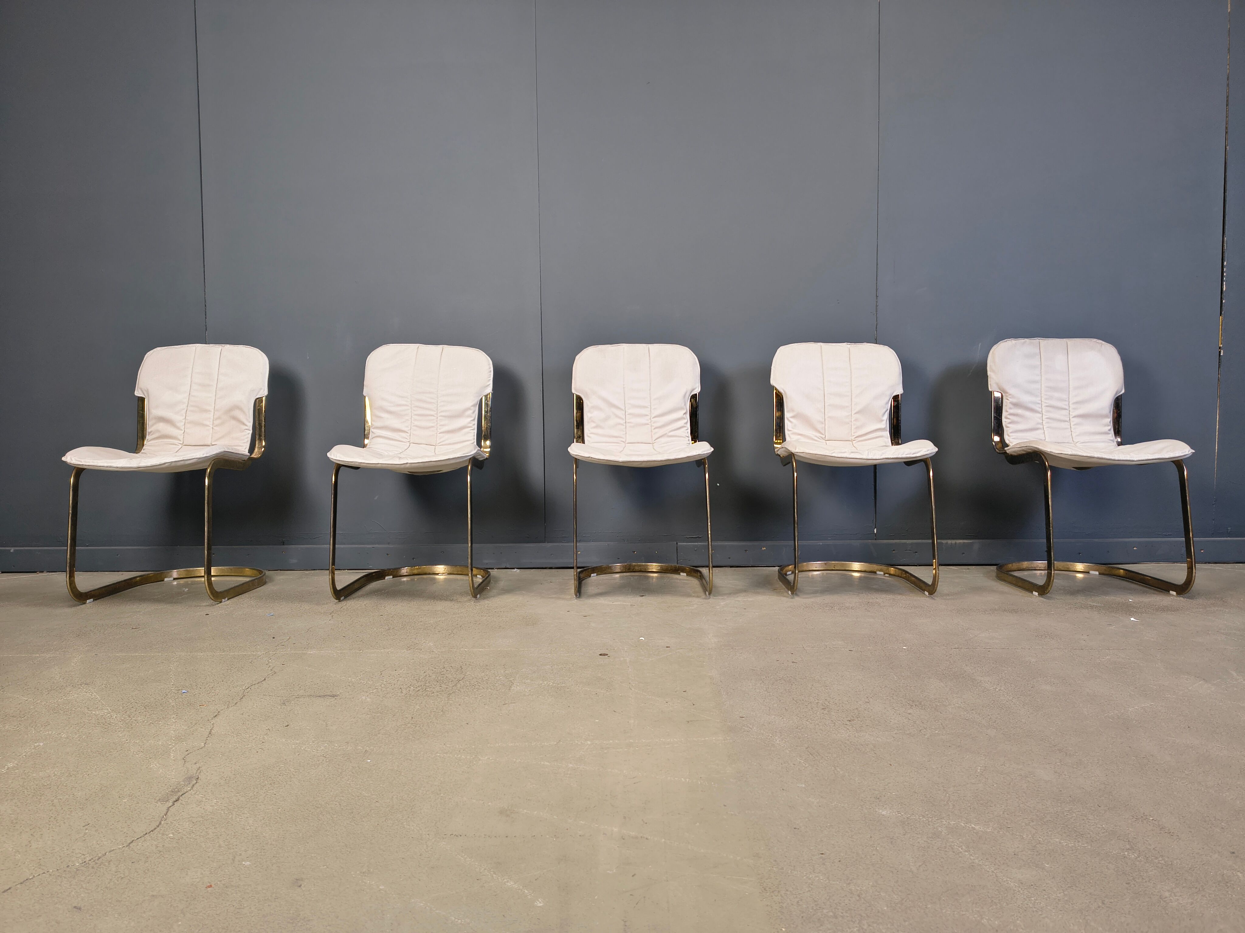 Vintage dining chairs by Willy Rizzo for Cidue set of 5, 1970s
