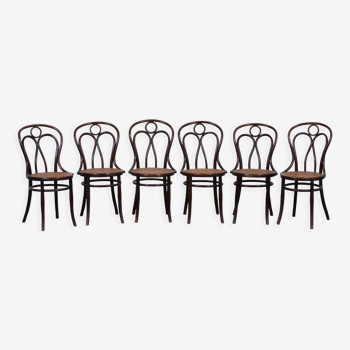 Suite de 6 chaises de bistrot par Josef Hofmann en cannage