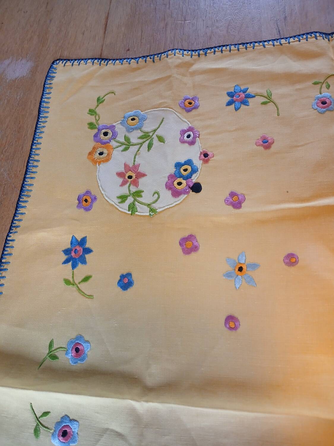 Small antique embroidered tea tablecloth