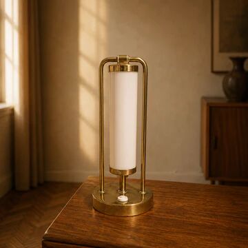 Bauhaus table lamp brass & opaline glass 1930s Czech Republic