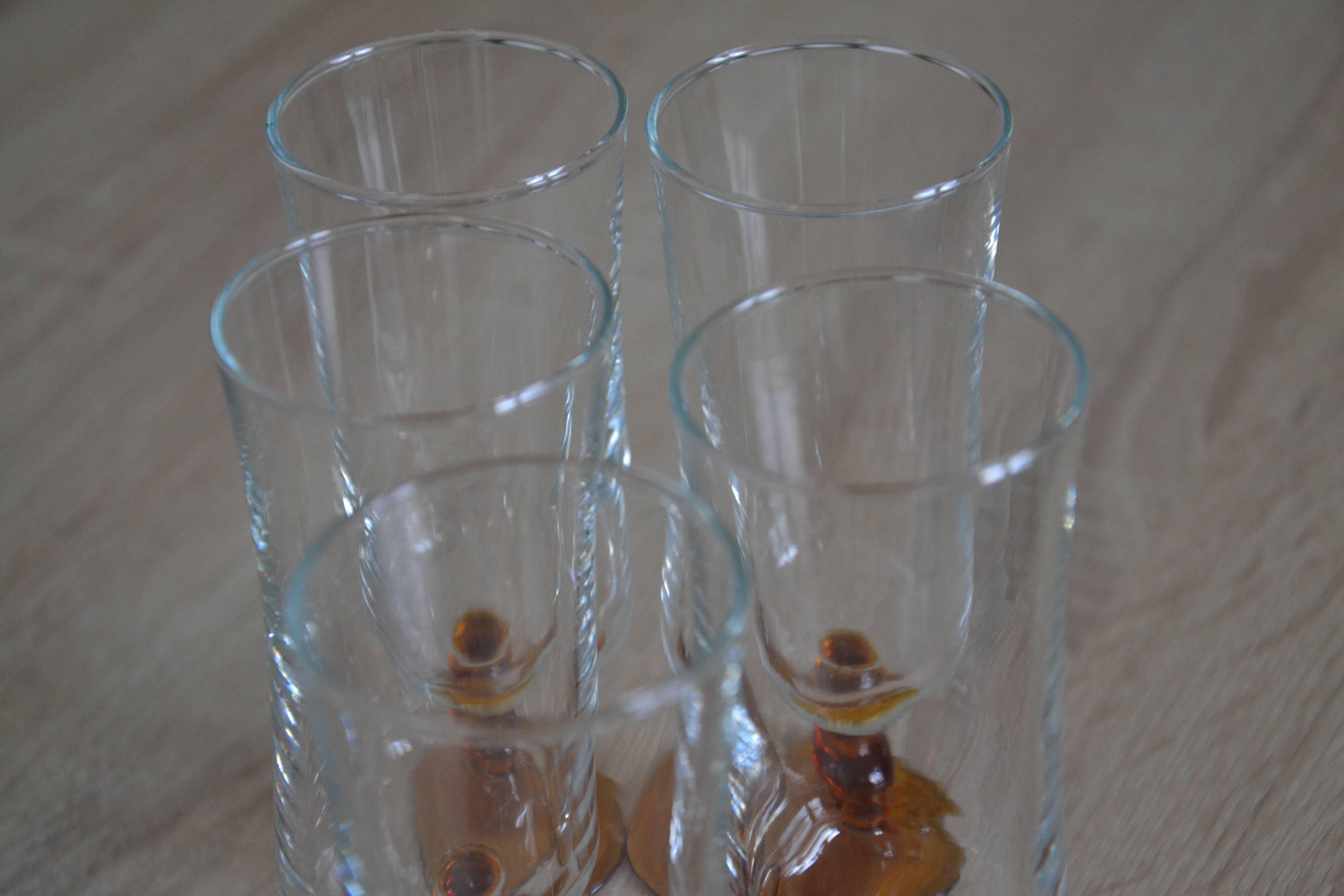 Champagne glasses with amber stems