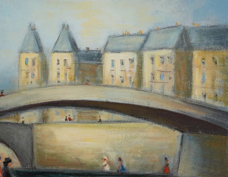 Michel Pabois : Paris, vue sur la Conciergerie depuis les quais, huile sur toile originale signée