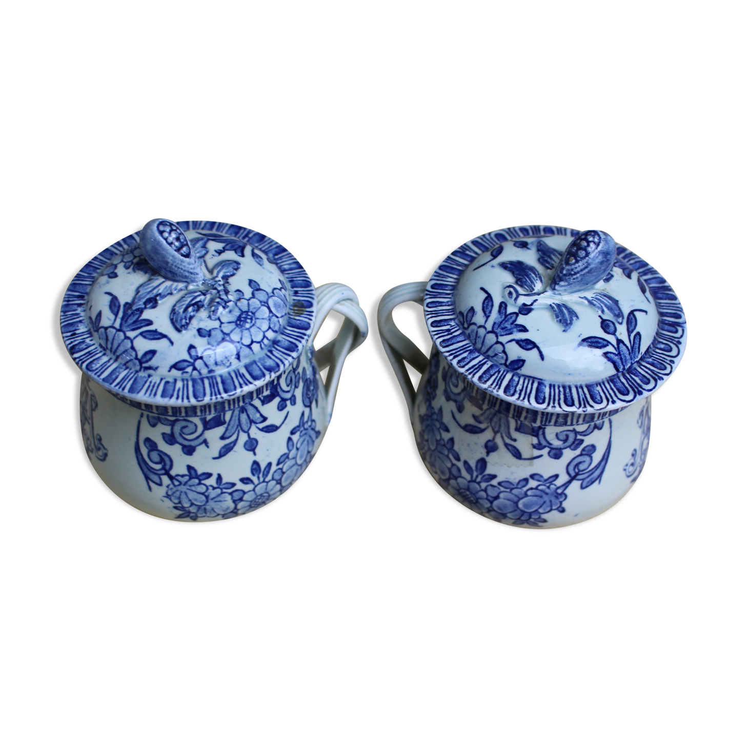 2 monogrammed "Gien" condiment jars